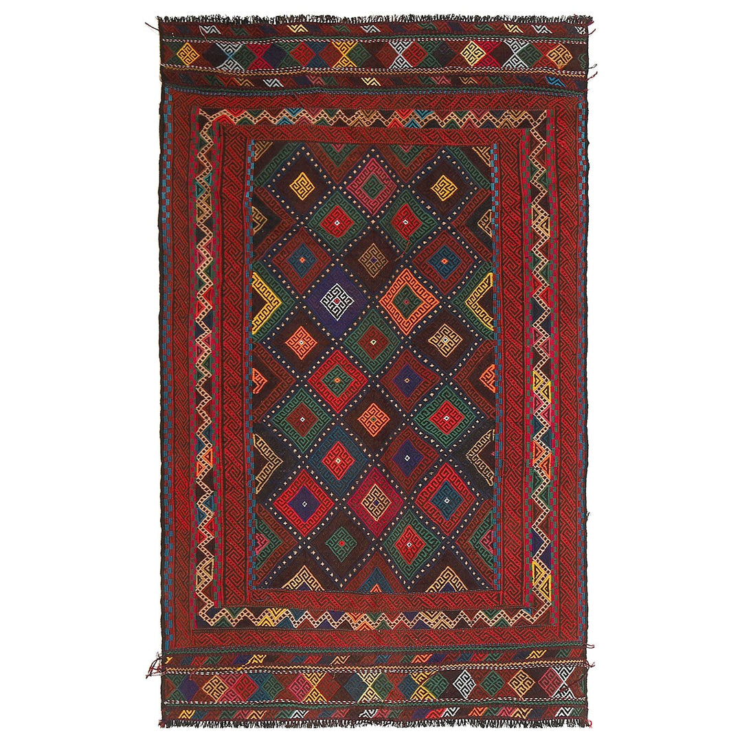 Afghan Suzuni Kilim Rug 3'9" x 6'3" Flat-Weave
