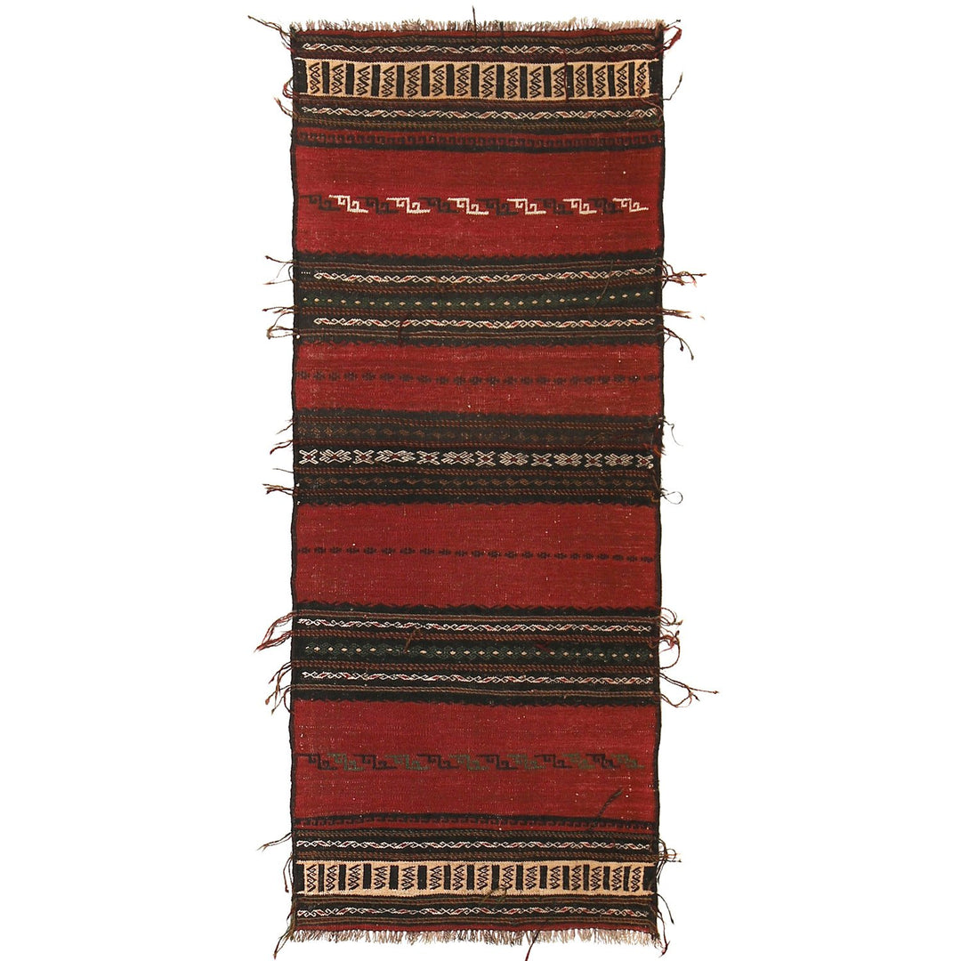 Red Afghan Sufra Kilim Rug 2' x 4'8" Flat-Weave