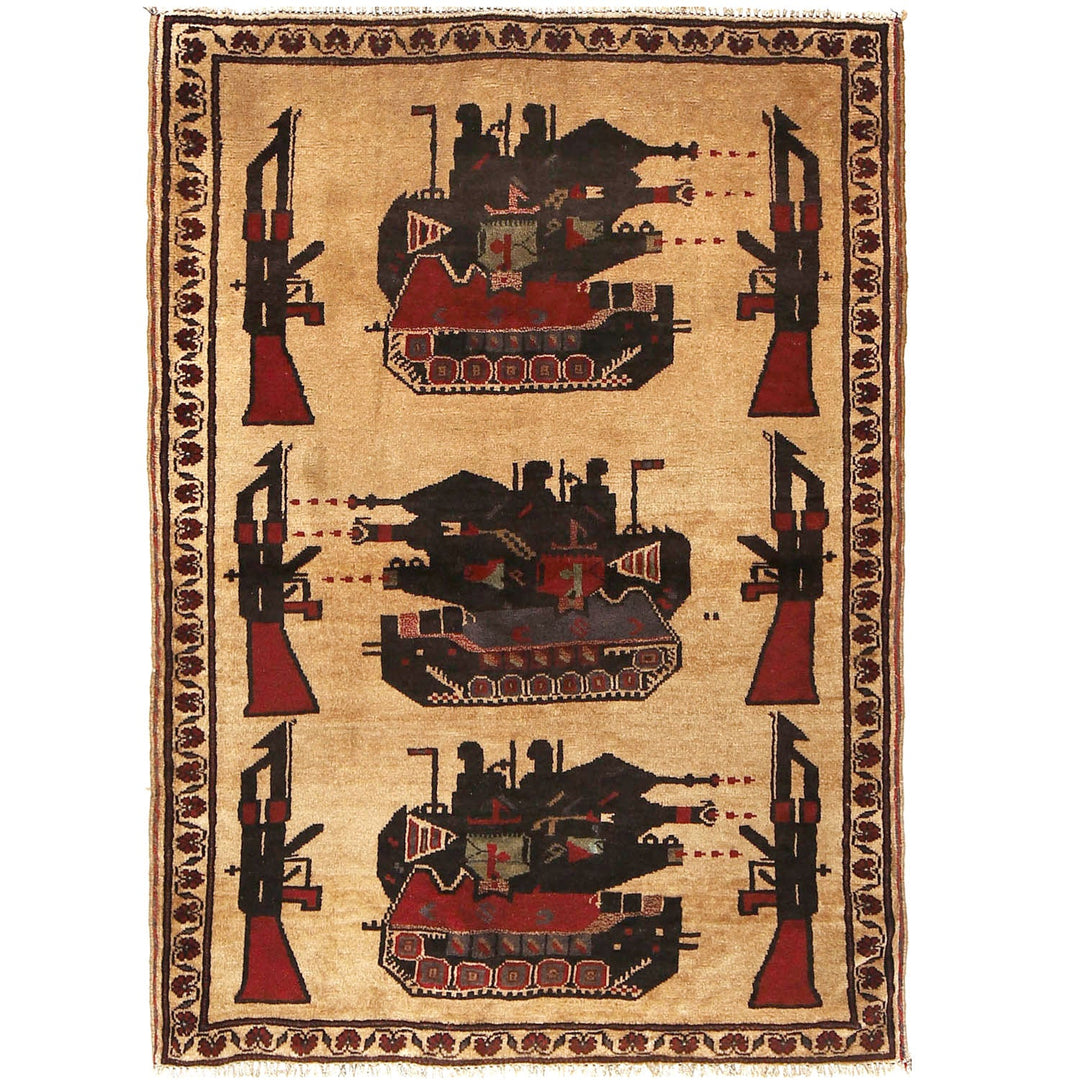 Afghan War Rug 3'2" x 4'4" Hand-Knotted