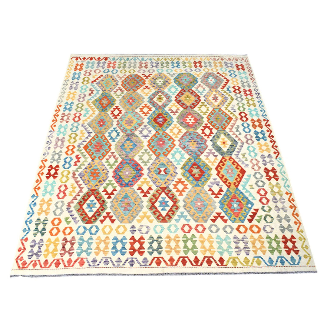 Afghan Vegetable Kilim Rug 8'1" x 9'5" Flat-Weave