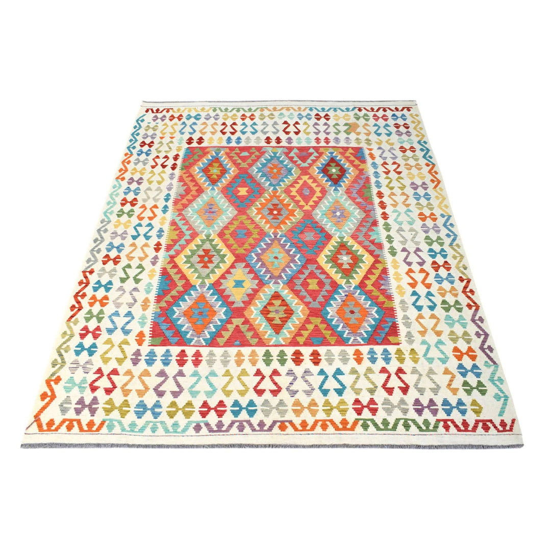 Afghan Vegetable Kilim Rug 8'1" x 9'5" Flat-Weave