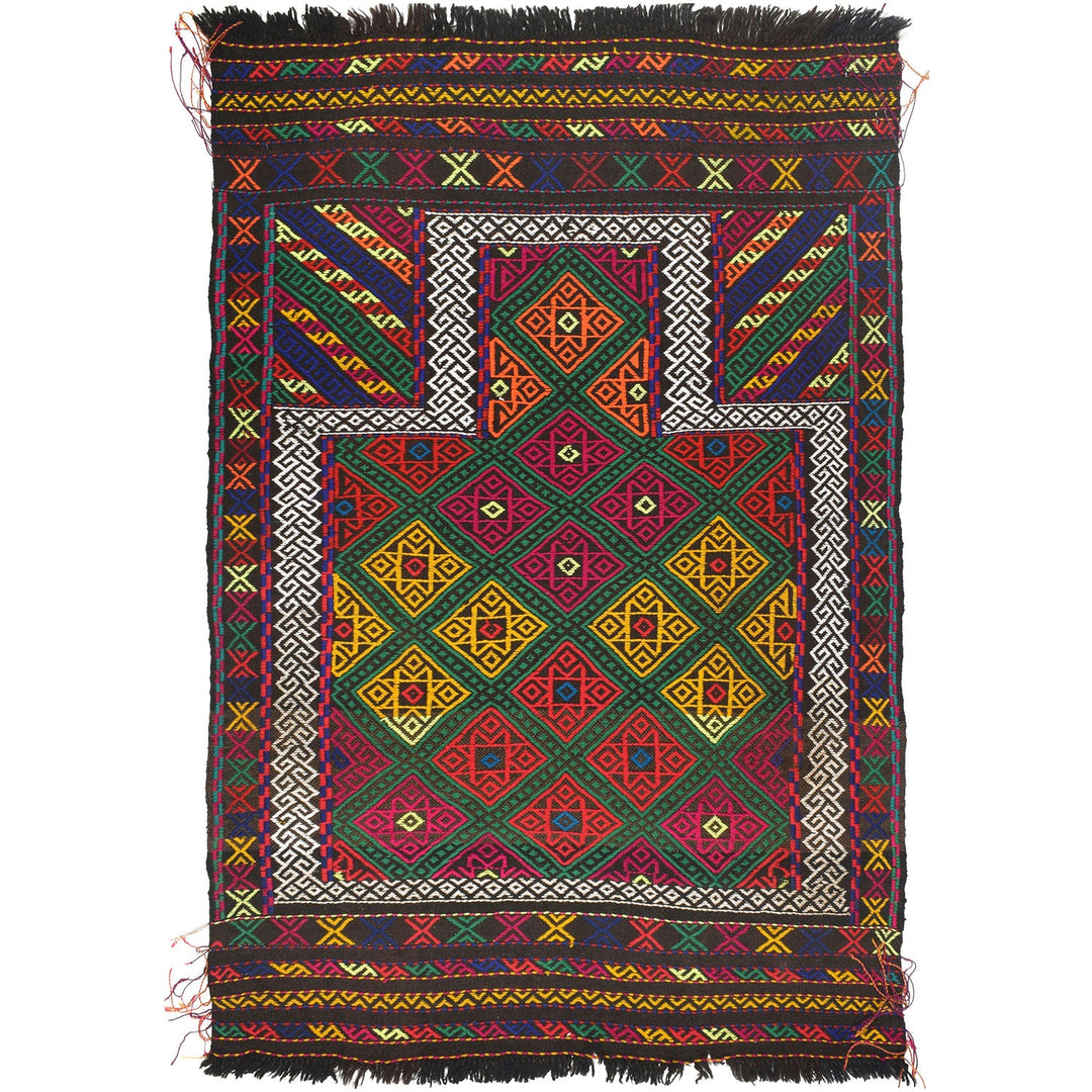 Afghan Suzuni Kilim Rug 2'4" x 3'6" Flat-Weave