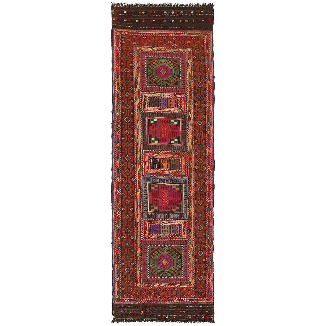 Afghan Suzuni Kilim Rug 2'2" x 7'2" Flat-Weave