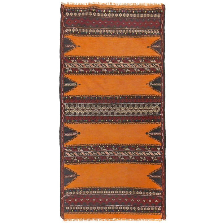 Orange Afghan Kilim Rug 2' x 4'2" Flat-Weave