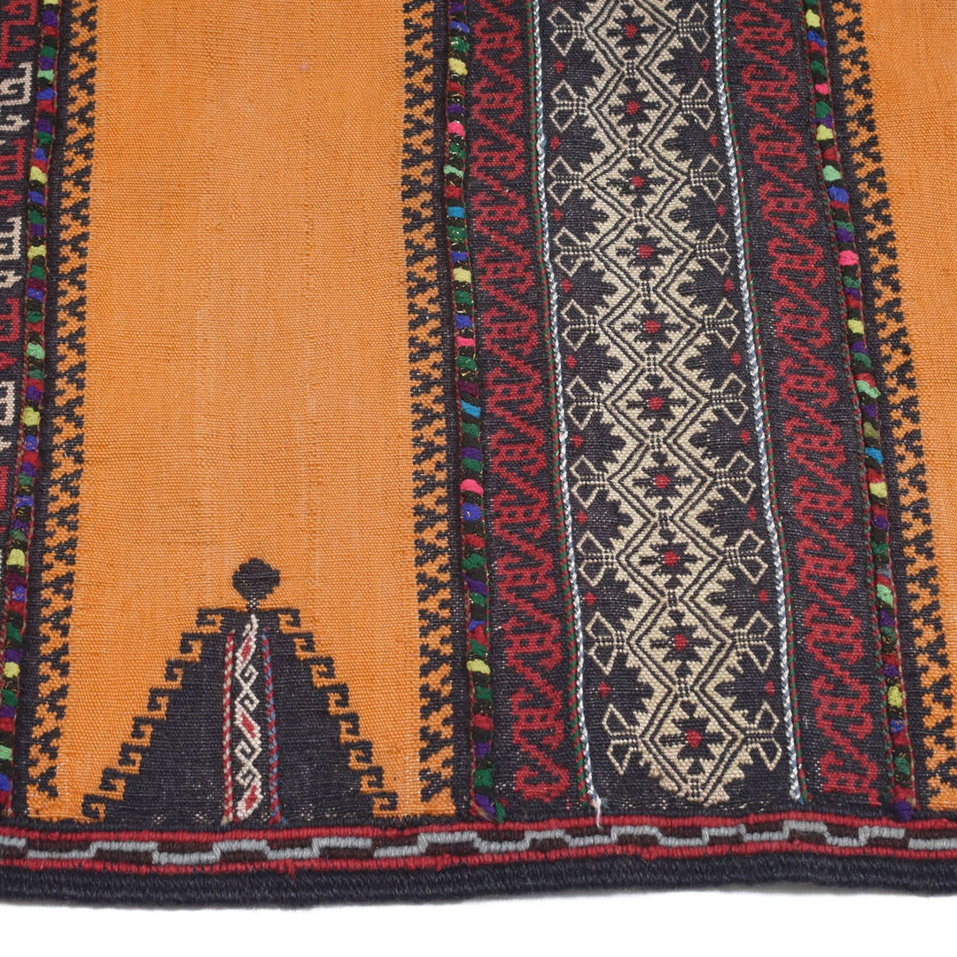Orange Afghan Kilim Rug 2' x 4'2" Flat-Weave detail