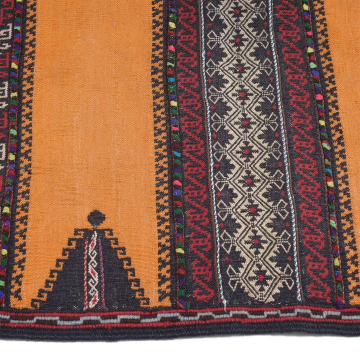 Orange Afghan Kilim Rug 2' x 4'2" Flat-Weave detail