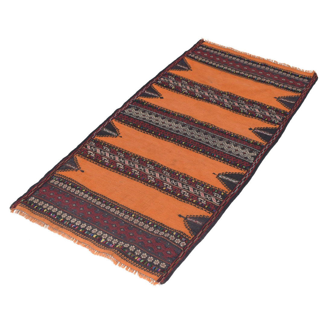 Orange Afghan Kilim Rug 2' x 4'2" Flat-Weave pattern