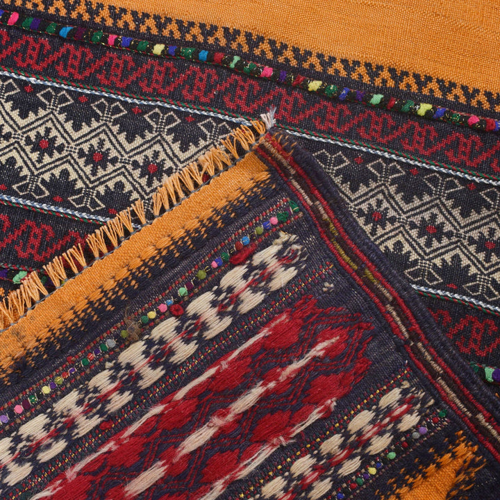 Orange Afghan Kilim Rug 2' x 4'2" Flat-Weave border