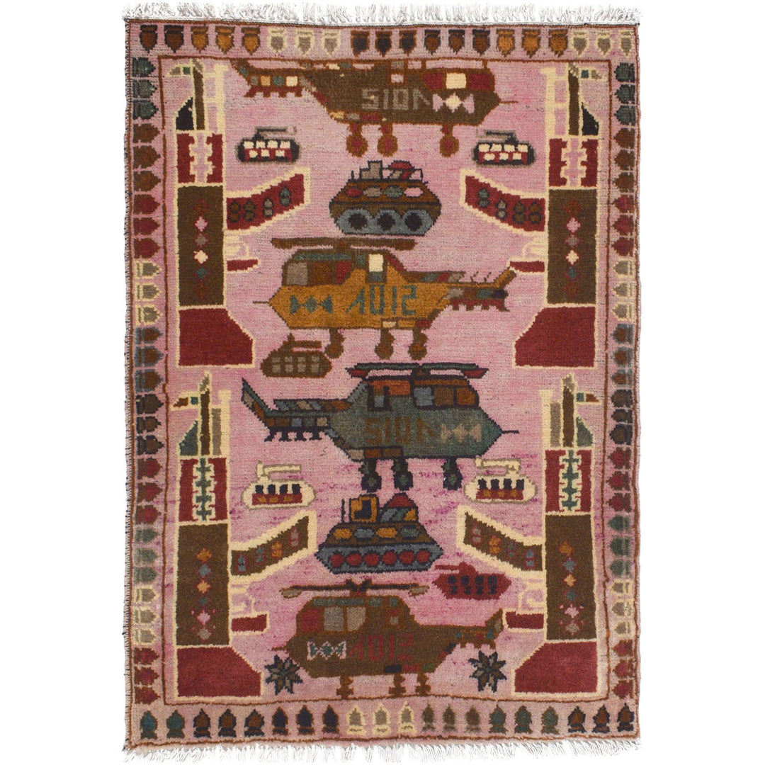 Pink Afghan Tribal Rug 2' x 2'8" Hand-Knotted