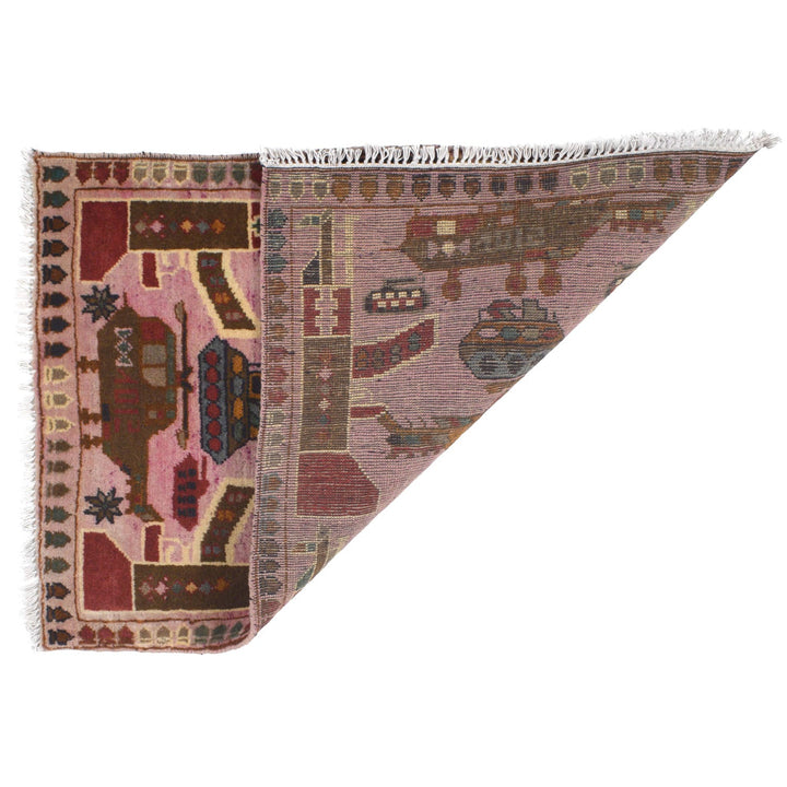 Pink Afghan Tribal Rug 2' x 2'8" Hand-Knotted detail
