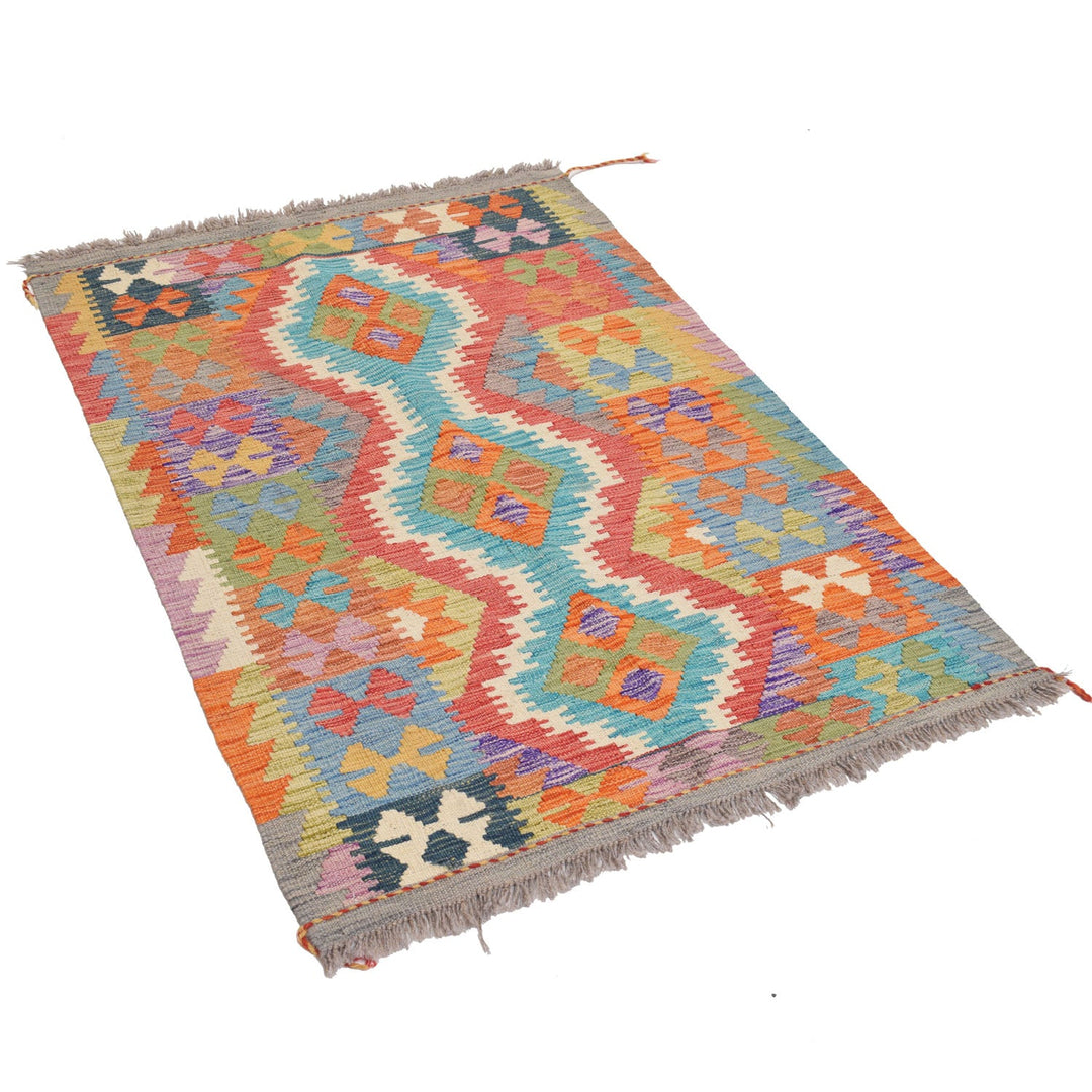 Afghan Kilim Rug 2'9" x 4'4" Flat-Weave close-up