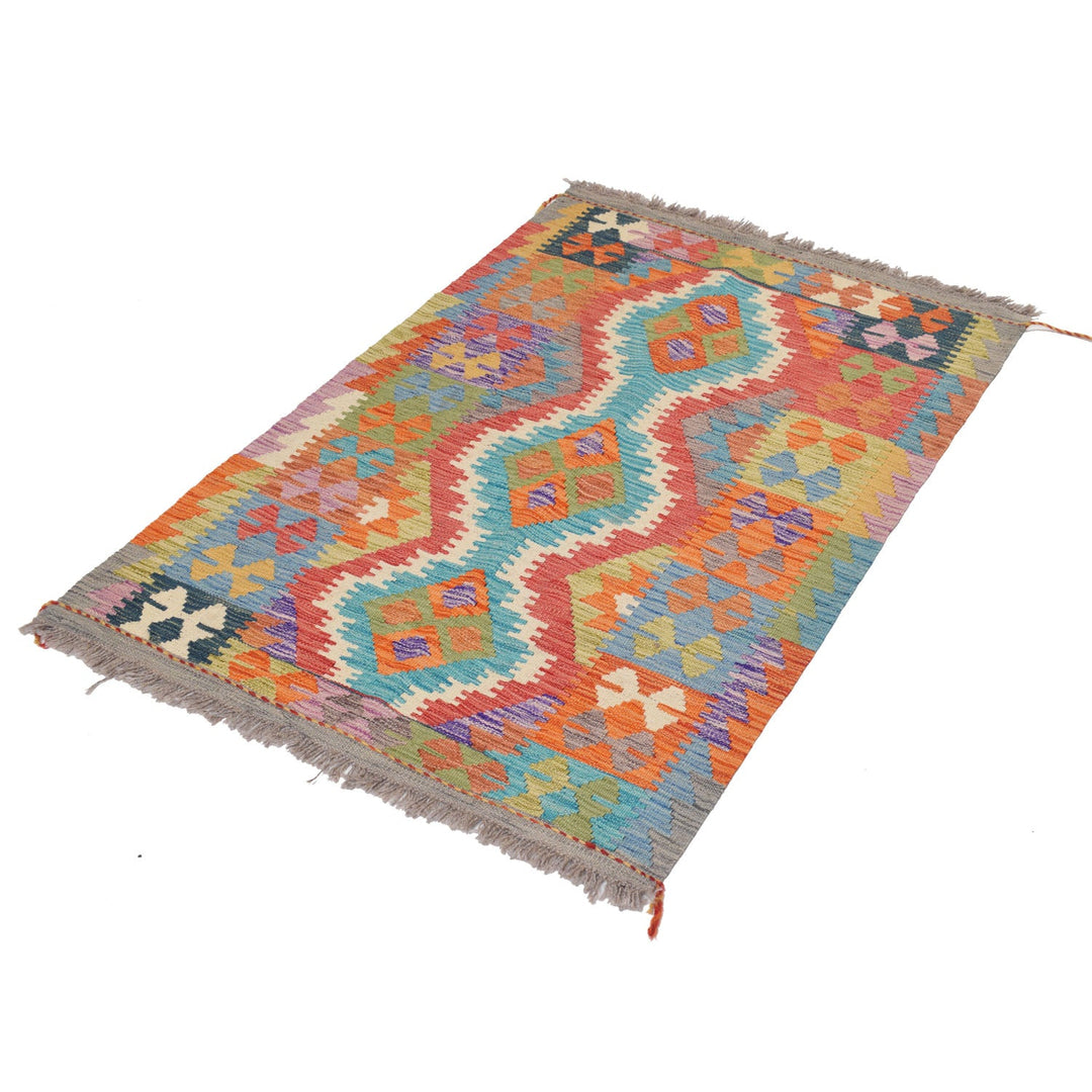 Afghan Kilim Rug 2'9" x 4'4" Flat-Weave pattern