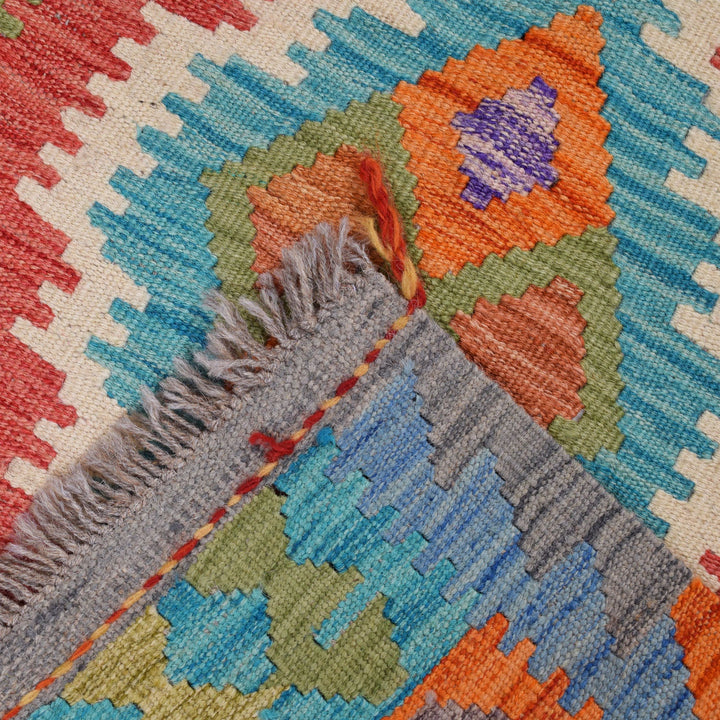 Afghan Kilim Rug 2'9" x 4'4" Flat-Weave border
