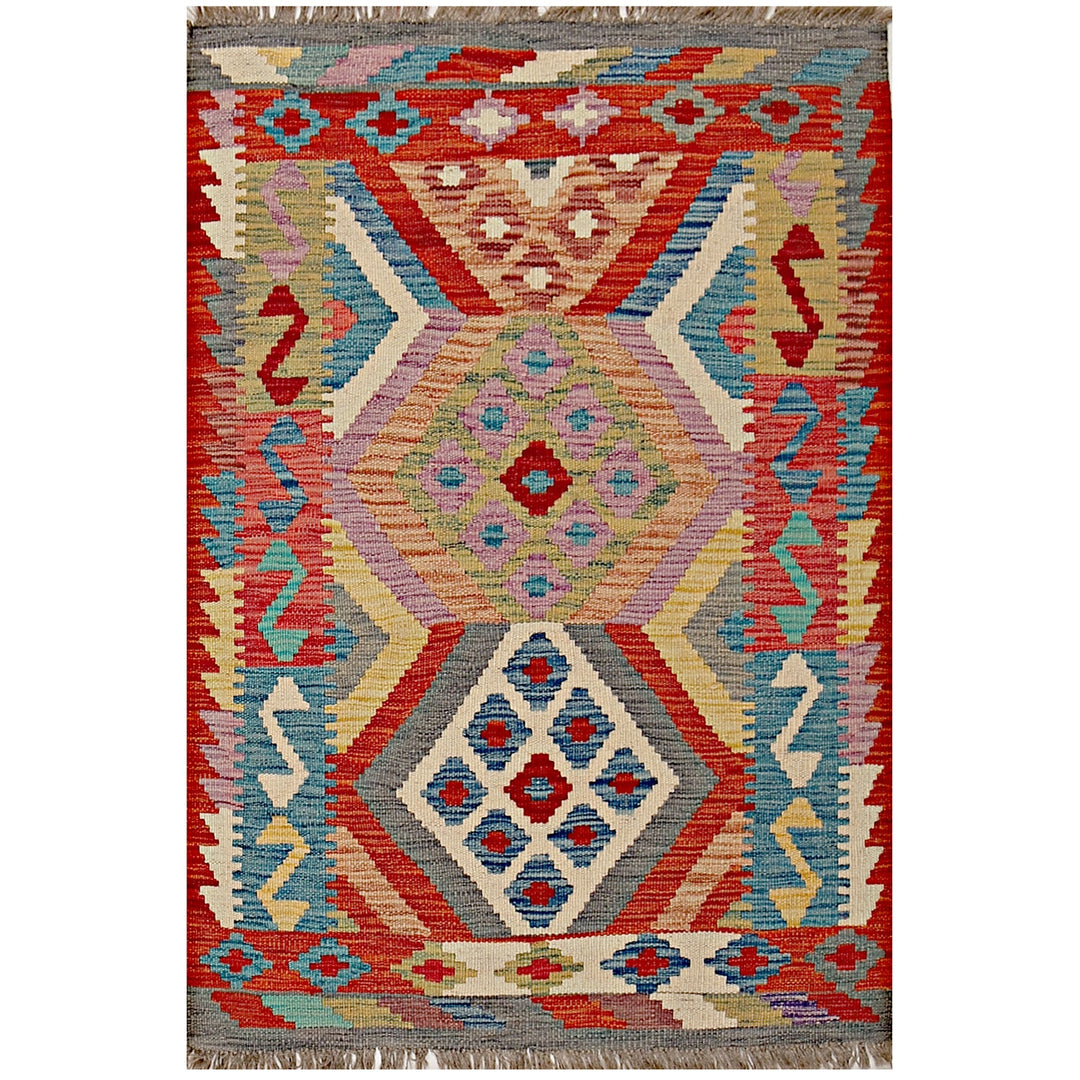 Afghan Kilim Rug 2'7" x 4'" Flat-Weave