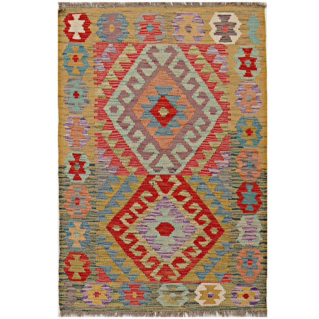 Afghan Kilim Rug 2'8" x 4'" Flat-Weave