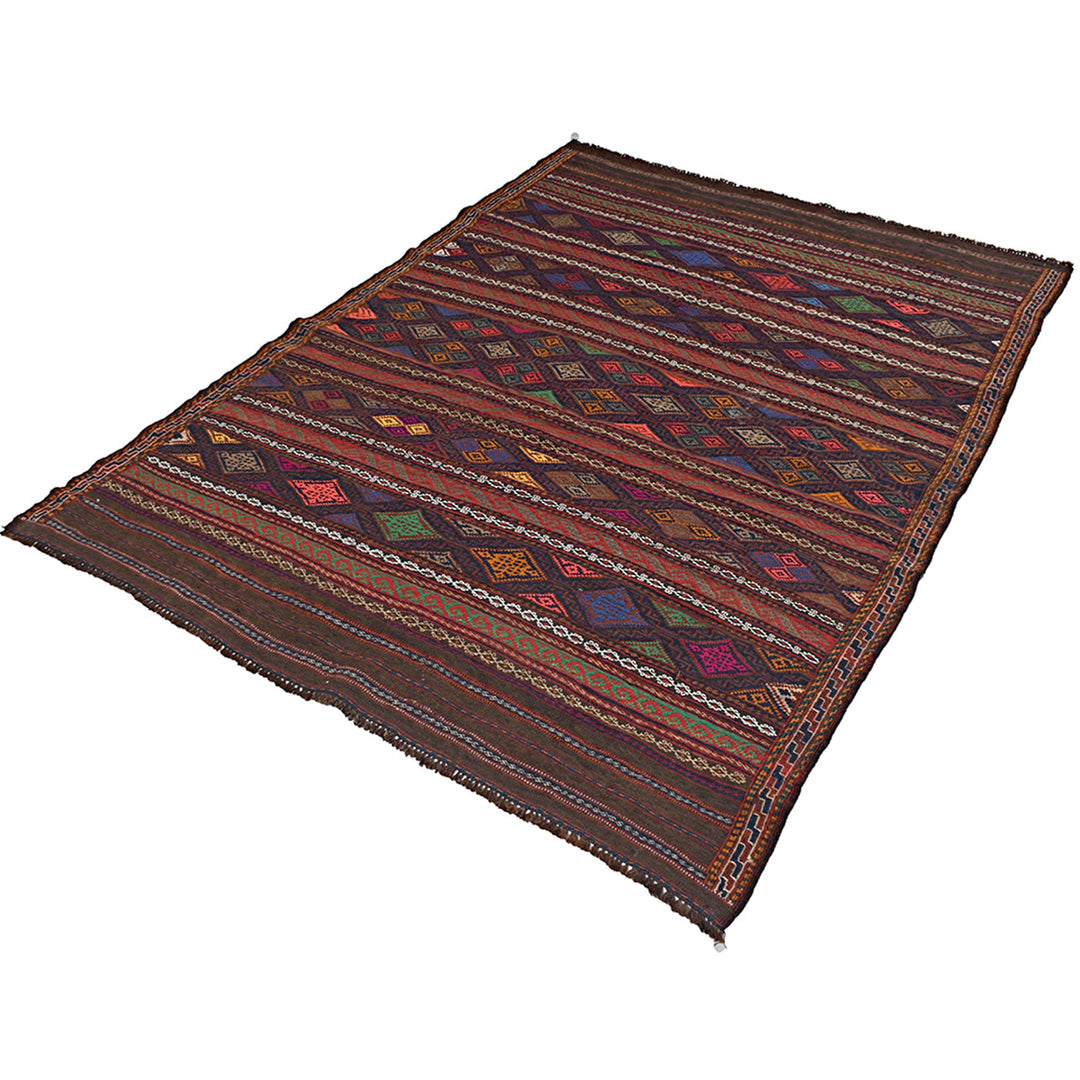 Afghan Kilim Rug 4'6" x 6'3" Flat-Weave pattern