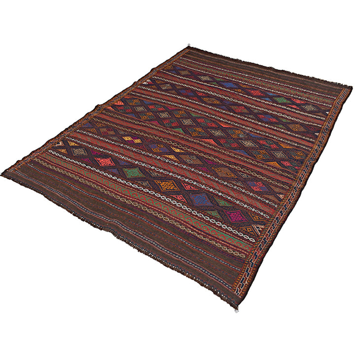 Afghan Kilim Rug 4'6" x 6'3" Flat-Weave pattern