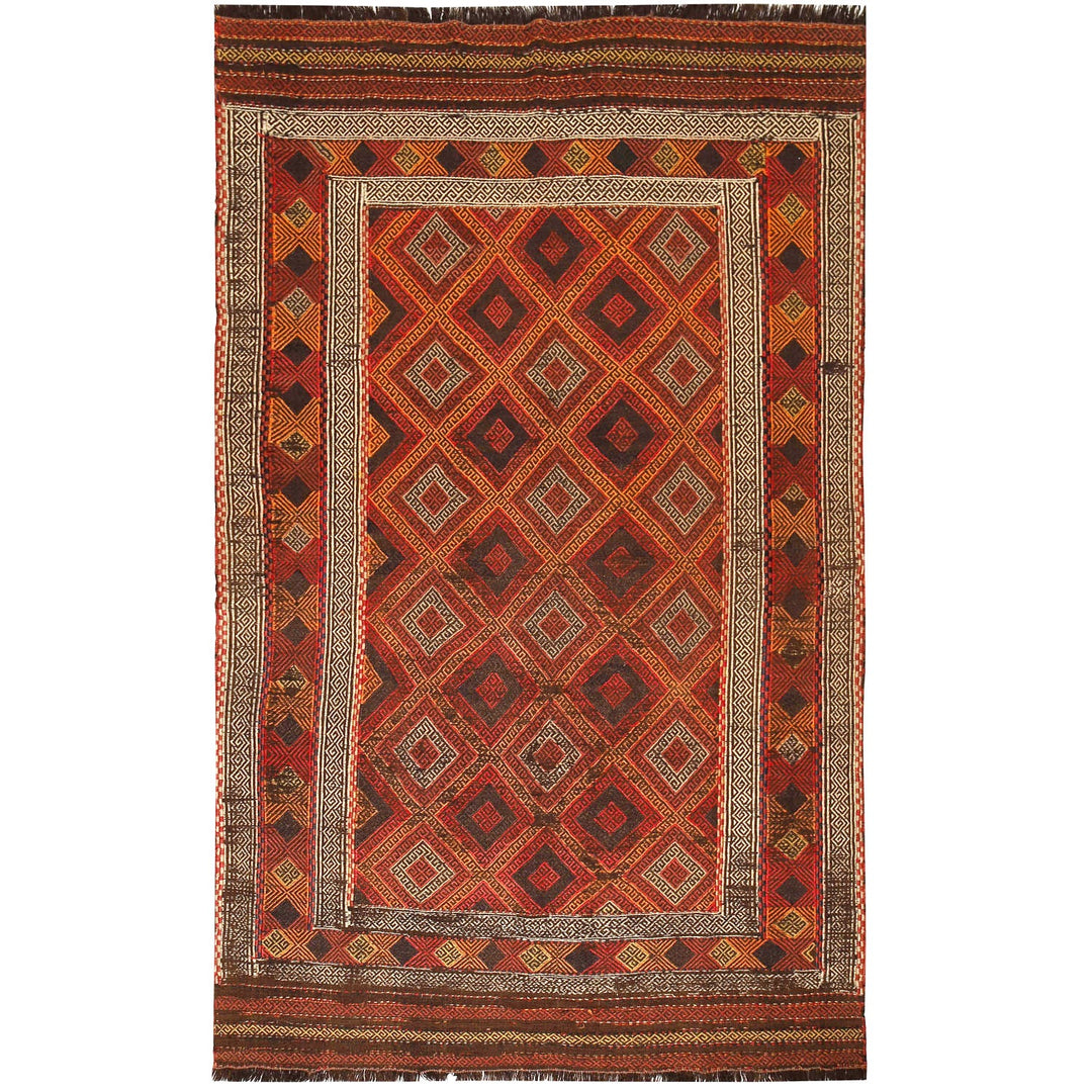 Afghan Suzuni Kilim Rug 5'1" x 9'3" Flat-Weave