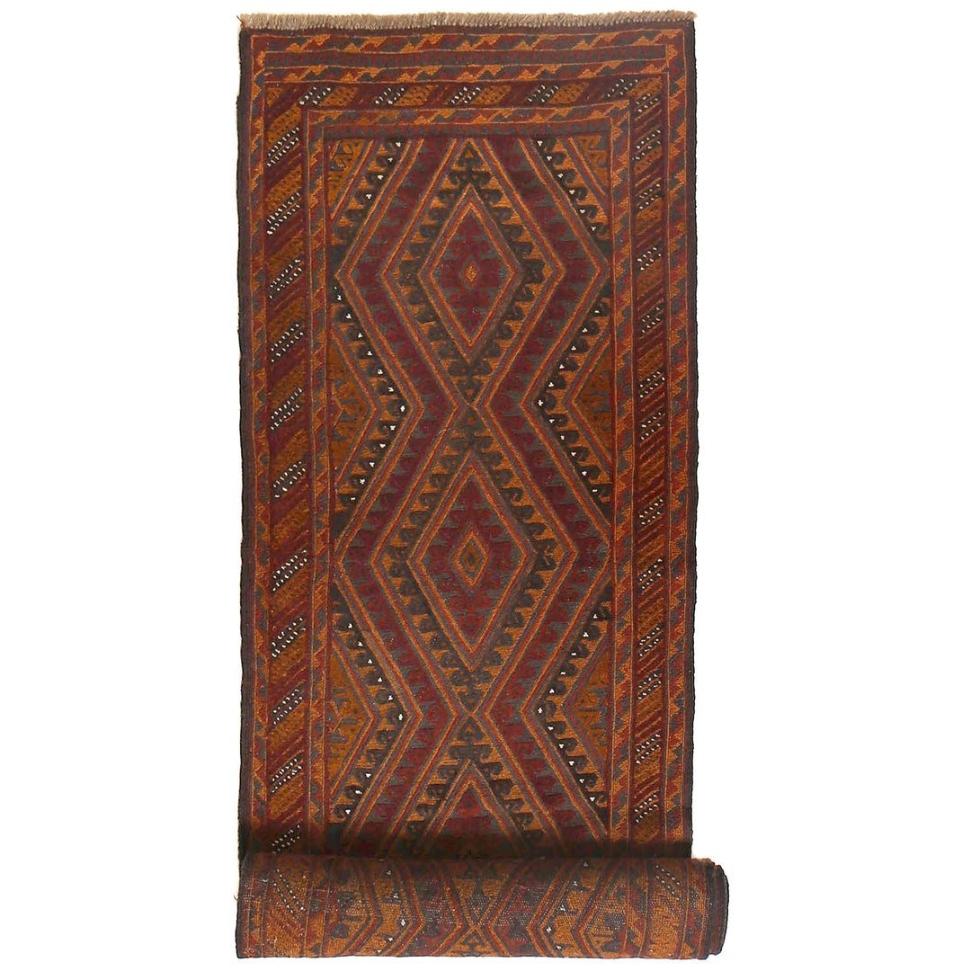 Afghan Mashwani Rug 2'7" x 12'5" Hand-Knotted