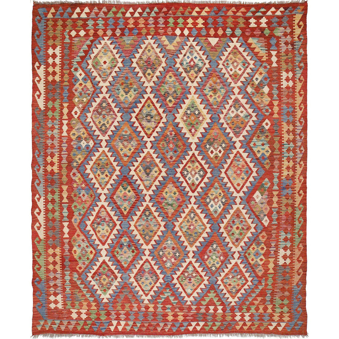 Afghan Kilim Rug 8'1" x 9'4" Flat-Weave