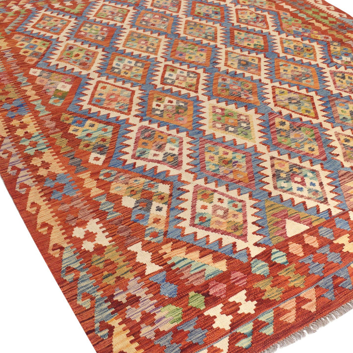 Afghan Kilim Rug 8'1" x 9'4" Flat-Weave close-up