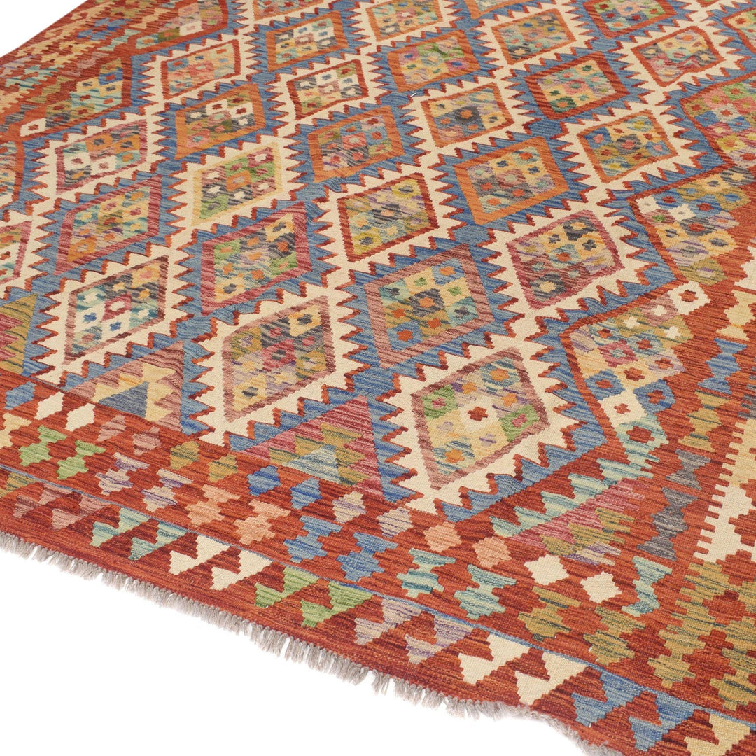 Afghan Kilim Rug 8'1" x 9'4" Flat-Weave pattern