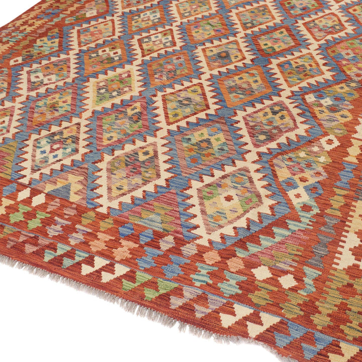 Afghan Kilim Rug 8'1" x 9'4" Flat-Weave pattern