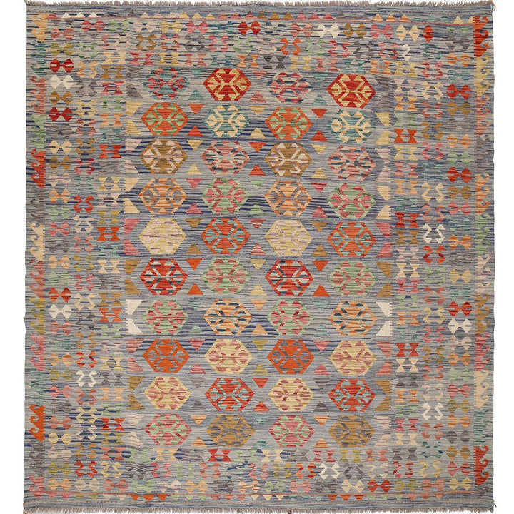 Afghan Vegetable Kilim Rug 8'3" x 9'5" Flat-Weave