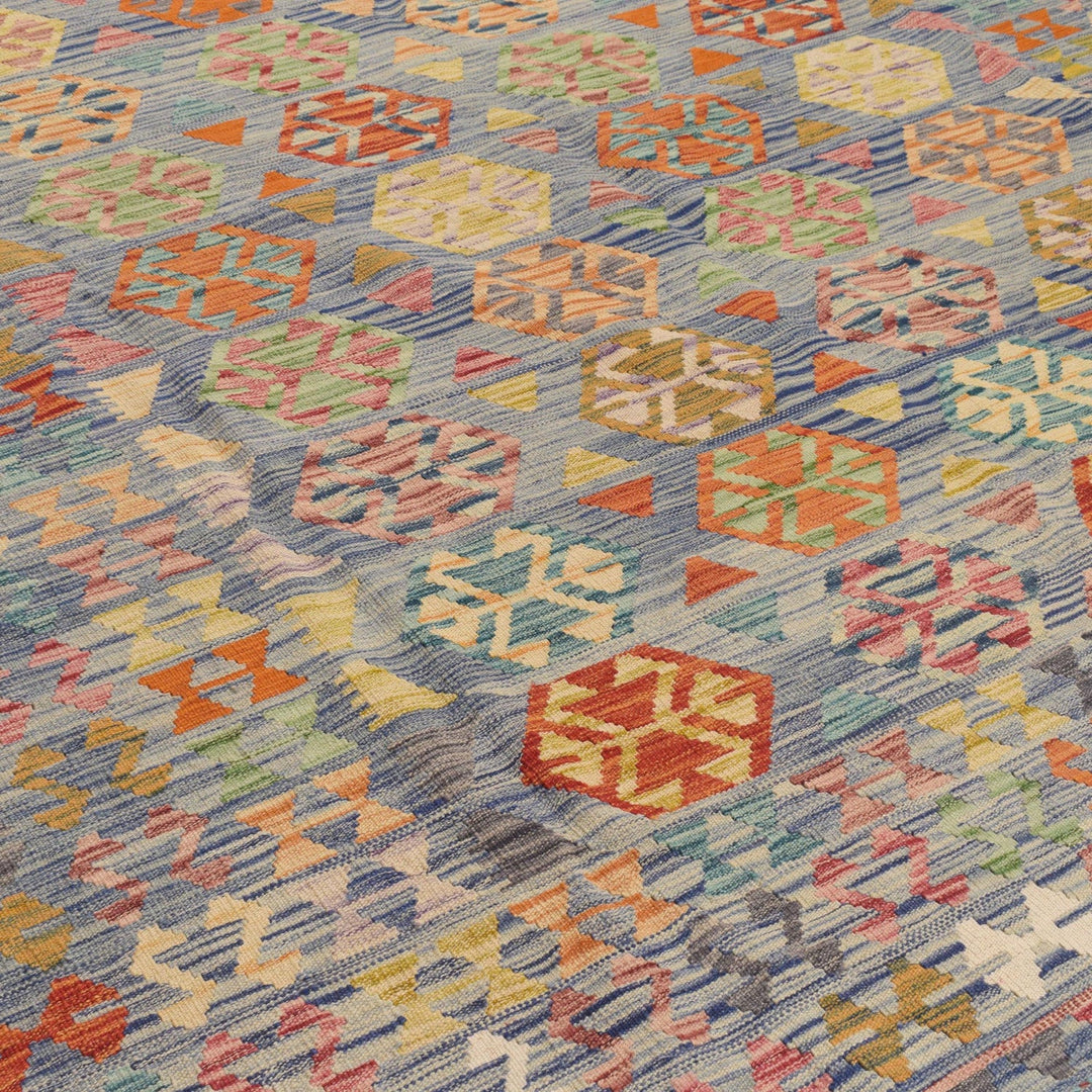 Afghan Vegetable Kilim Rug 8'3" x 9'5" Flat-Weave close-up