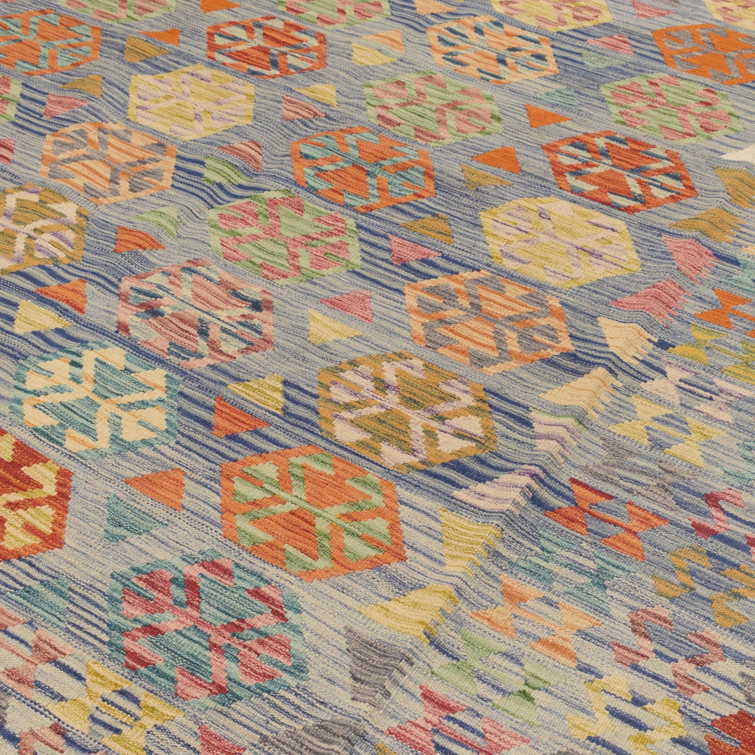 Afghan Vegetable Kilim Rug 8'3" x 9'5" Flat-Weave pattern
