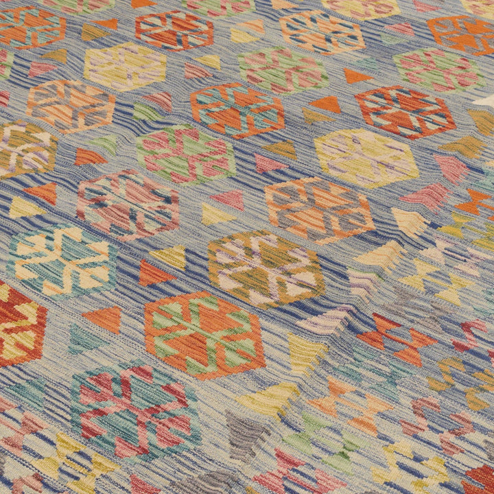 Afghan Vegetable Kilim Rug 8'3" x 9'5" Flat-Weave pattern