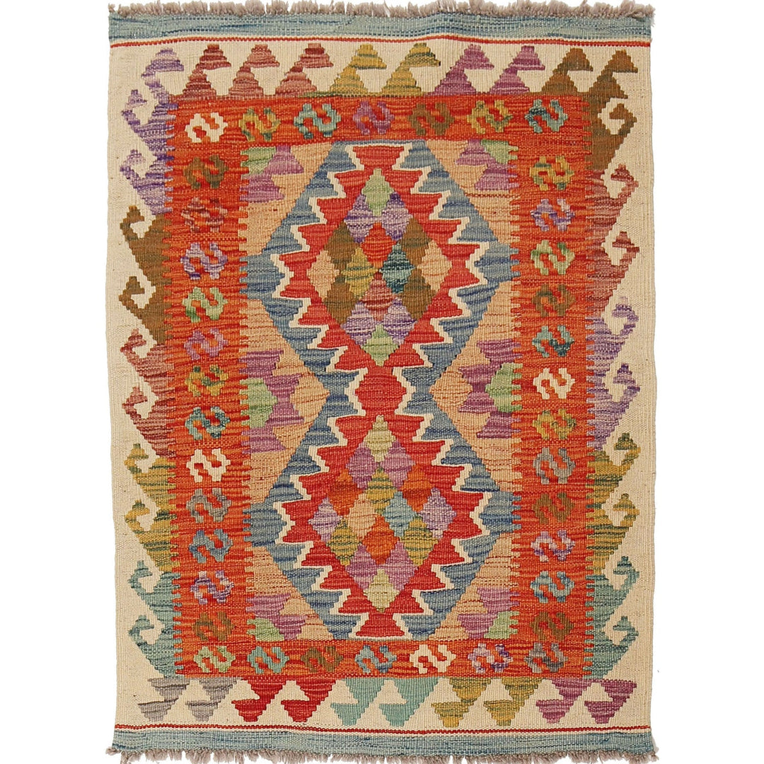 Afghan Kilim Rug 2'6" x 3'6" Flat-Weave