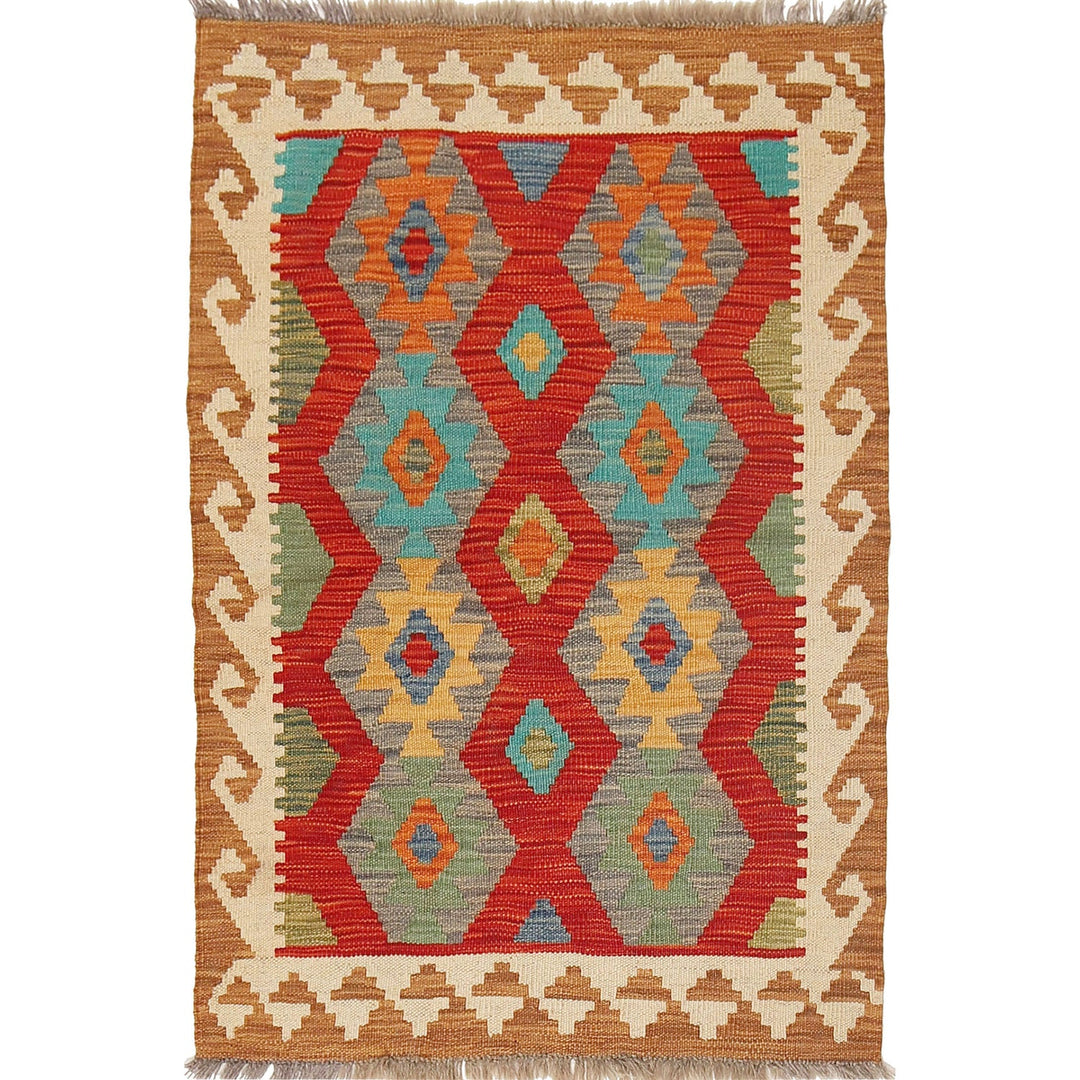 Afghan Kilim Rug 2'4" x 3'6" Flat-Weave