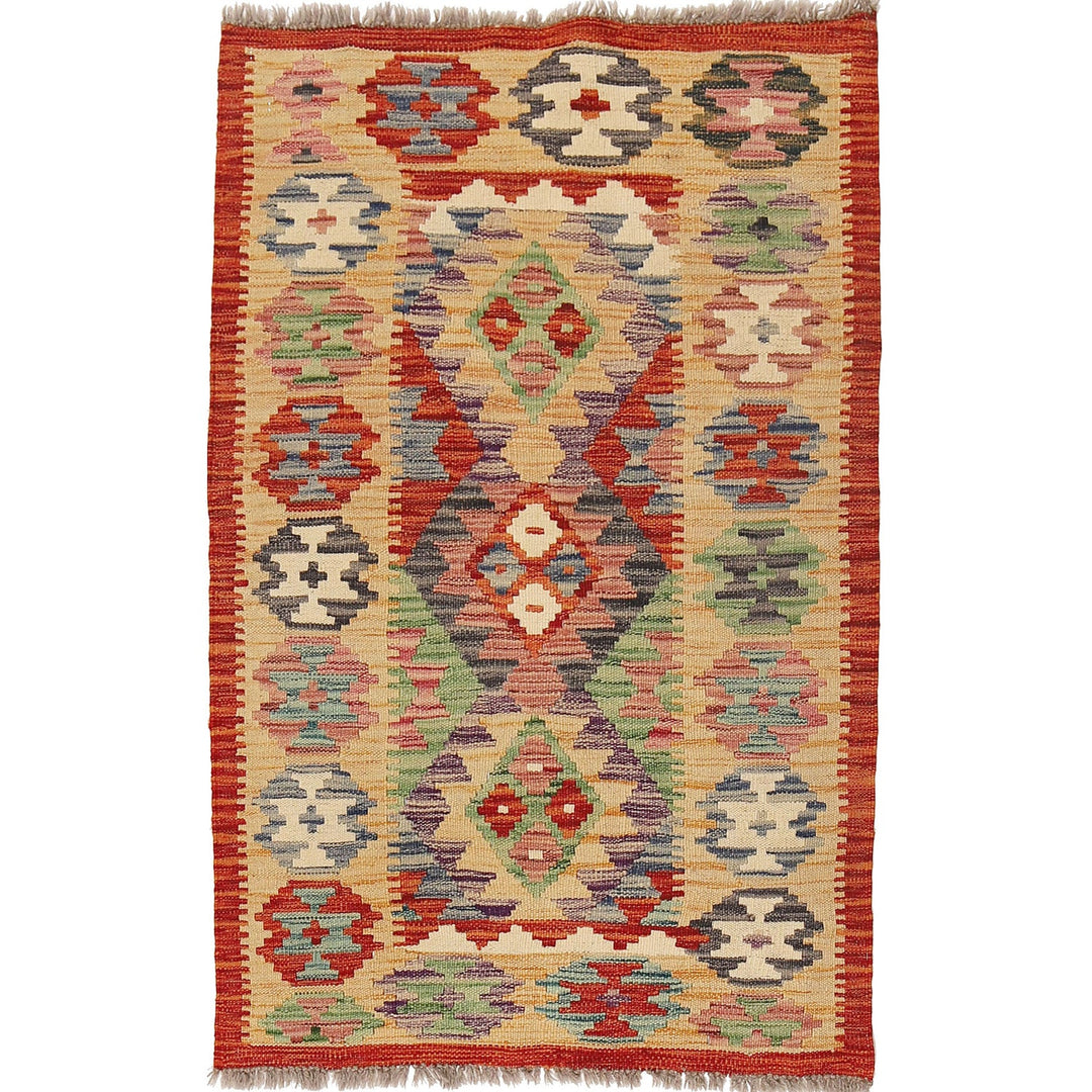 Afghan Kilim Rug 2'7" x 4'3" Flat-Weave