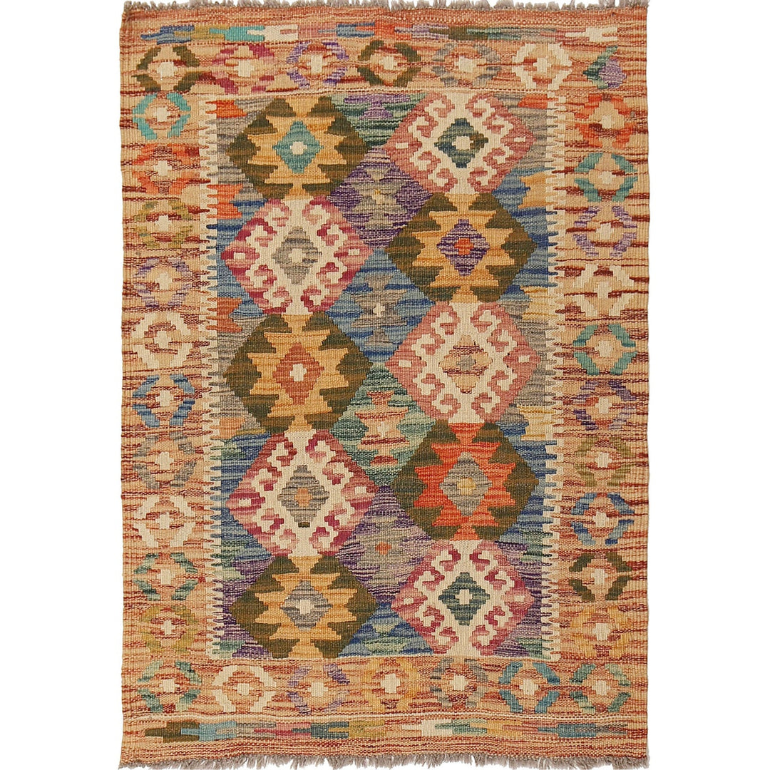 Afghan Kilim Rug 2'7" x 4'0" Flat-Weave